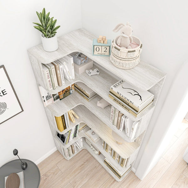 English Elm 90cm L-shaped Corner Bookcase Five Tier Open Shelving Unit for Home Office W2899P444149