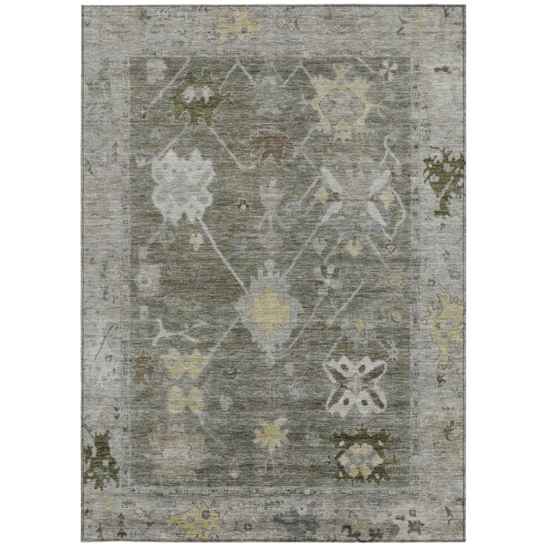 HomeRoots 5' X 8' Stylish Pewter and Gold Tribal Area Rug – Washable, Durable, Perfect for Indoor & Outdoor Use 629504