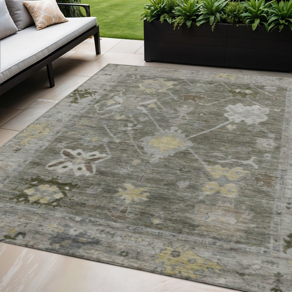 HomeRoots 5' X 8' Stylish Pewter and Gold Tribal Area Rug – Washable, Durable, Perfect for Indoor & Outdoor Use 629504