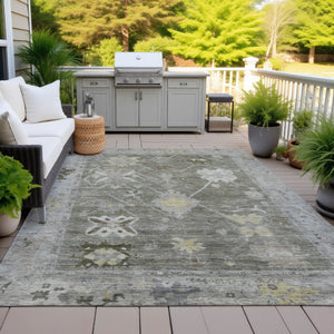 HomeRoots 5' X 8' Stylish Pewter and Gold Tribal Area Rug – Washable, Durable, Perfect for Indoor & Outdoor Use 629504