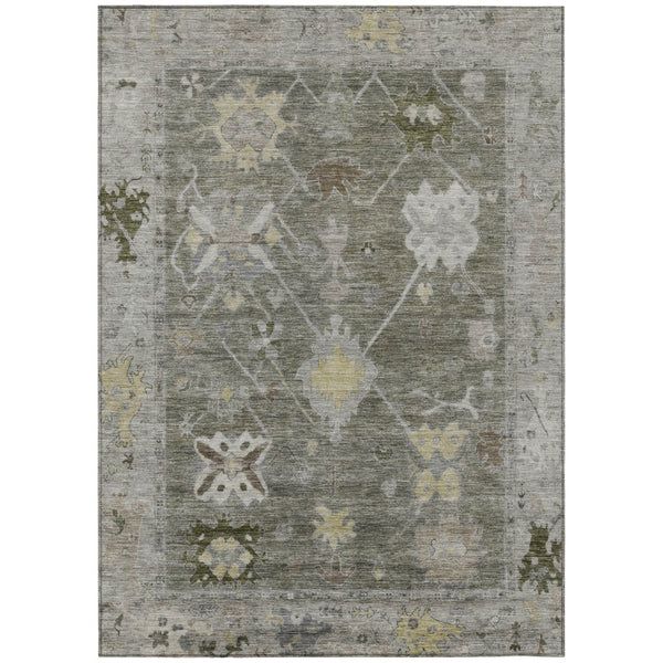 HomeRoots 5' X 8' Stylish Pewter and Gold Tribal Area Rug – Washable, Durable, Perfect for Indoor & Outdoor Use 629504