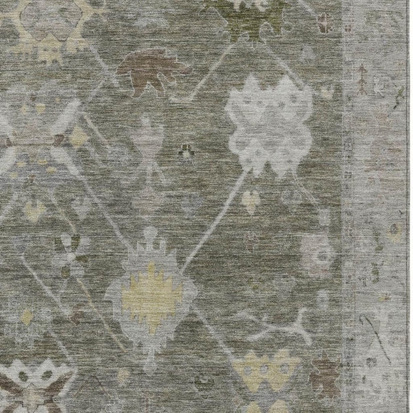 HomeRoots 5' X 8' Stylish Pewter and Gold Tribal Area Rug – Washable, Durable, Perfect for Indoor & Outdoor Use 629504