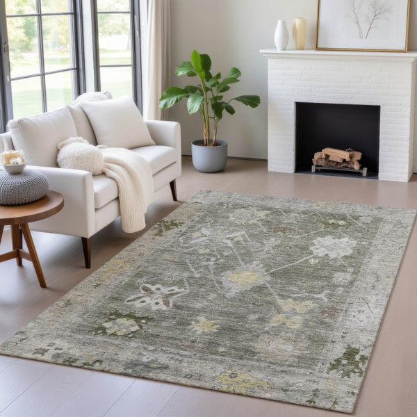 HomeRoots 5' X 8' Stylish Pewter and Gold Tribal Area Rug – Washable, Durable, Perfect for Indoor & Outdoor Use 629504
