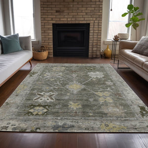 HomeRoots 5' X 8' Stylish Pewter and Gold Tribal Area Rug – Washable, Durable, Perfect for Indoor & Outdoor Use 629504
