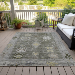 HomeRoots 5' X 8' Stylish Pewter and Gold Tribal Area Rug – Washable, Durable, Perfect for Indoor & Outdoor Use 629504