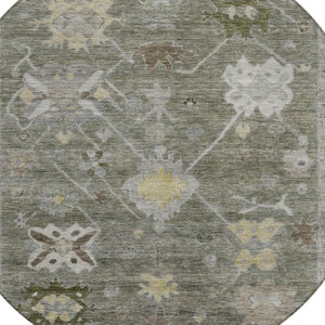 HomeRoots 8' Pewter and Gold Round Tribal Area Rug - Stylish, Washable, Durable for Indoor & Outdoor Spaces 629505