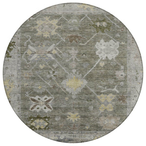 HomeRoots 8' Pewter and Gold Round Tribal Area Rug - Stylish, Washable, Durable for Indoor & Outdoor Spaces 629505