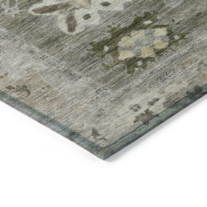 HomeRoots 8' Pewter and Gold Round Tribal Area Rug - Stylish, Washable, Durable for Indoor & Outdoor Spaces 629505
