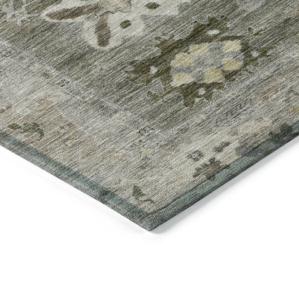HomeRoots 8' Pewter and Gold Round Tribal Area Rug - Stylish, Washable, Durable for Indoor & Outdoor Spaces 629505