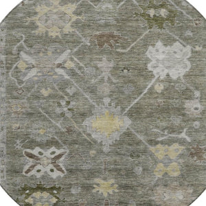 HomeRoots 8' Pewter and Gold Round Tribal Area Rug - Stylish, Washable, Durable for Indoor & Outdoor Spaces 629505