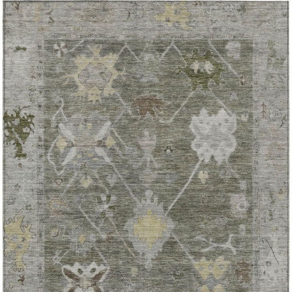 HomeRoots 9' X 12' Durable Pewter & Gold Tribal Area Rug - Stylish, Washable for Indoor/Outdoor Use, Easy Care 629507