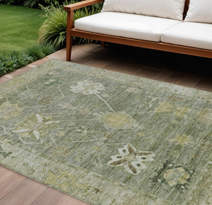HomeRoots 5' X 8' Sage and Beige Tribal Area Rug - Stylish, Machine-Washable Indoor/Outdoor Carpet for Any Space 629510