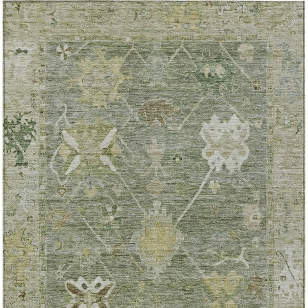 HomeRoots 5' X 8' Sage and Beige Tribal Area Rug - Stylish, Machine-Washable Indoor/Outdoor Carpet for Any Space 629510