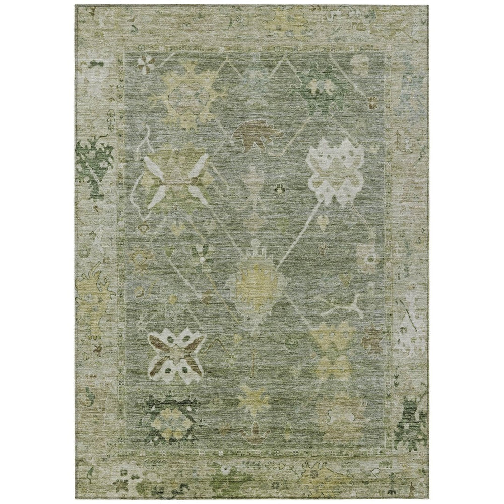 HomeRoots 5' X 8' Sage and Beige Tribal Area Rug - Stylish, Machine-Washable Indoor/Outdoor Carpet for Any Space 629510