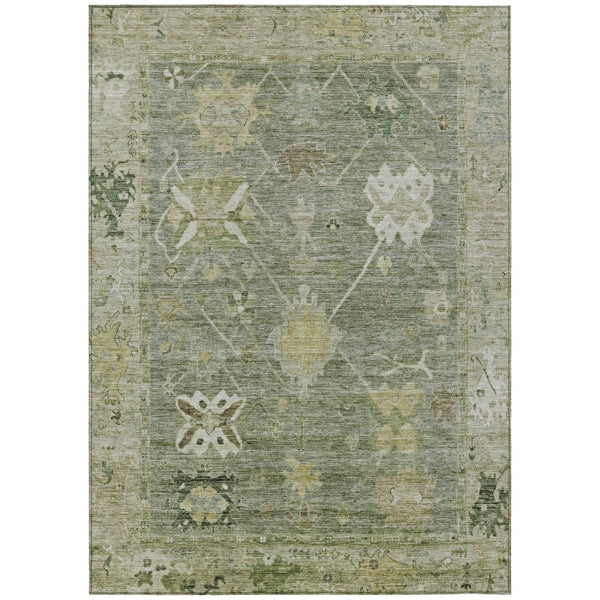 HomeRoots 5' X 8' Sage and Beige Tribal Area Rug - Stylish, Machine-Washable Indoor/Outdoor Carpet for Any Space 629510