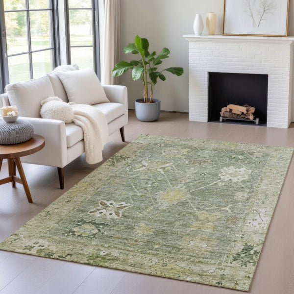 HomeRoots 5' X 8' Sage and Beige Tribal Area Rug - Stylish, Machine-Washable Indoor/Outdoor Carpet for Any Space 629510