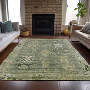 HomeRoots 5' X 8' Sage and Beige Tribal Area Rug - Stylish, Machine-Washable Indoor/Outdoor Carpet for Any Space 629510