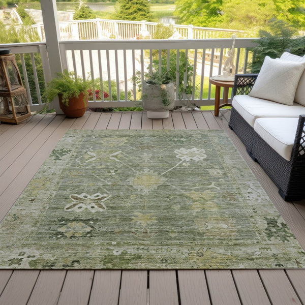 HomeRoots 5' X 8' Sage and Beige Tribal Area Rug - Stylish, Machine-Washable Indoor/Outdoor Carpet for Any Space 629510