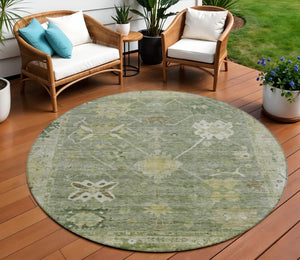 HomeRoots 8' Sage and Beige Round Tribal Rug - Durable, Washable, Stylish for Indoor & Outdoor Spaces! 629511