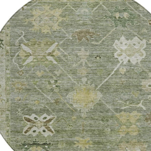 HomeRoots 8' Sage and Beige Round Tribal Rug - Durable, Washable, Stylish for Indoor & Outdoor Spaces! 629511
