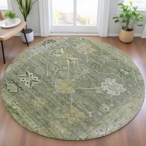 HomeRoots 8' Sage and Beige Round Tribal Rug - Durable, Washable, Stylish for Indoor & Outdoor Spaces! 629511