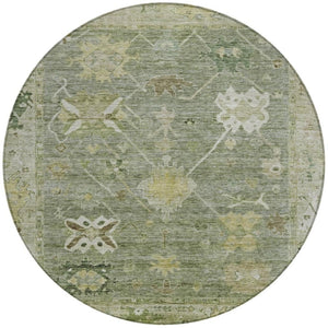 HomeRoots 8' Sage and Beige Round Tribal Rug - Durable, Washable, Stylish for Indoor & Outdoor Spaces! 629511