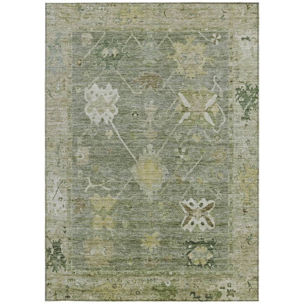 HomeRoots 9' X 12' Sage and Beige Tribal Area Rug - Stylish, Washable & Durable for Indoor/Outdoor Use! 629513