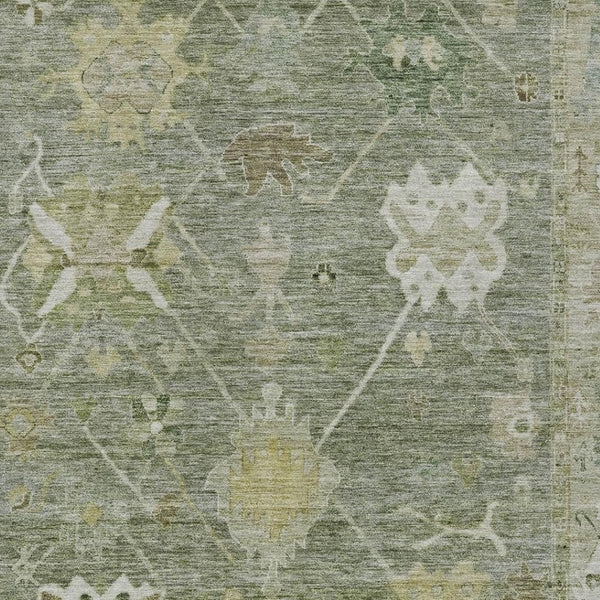 HomeRoots 10' X 14' Sage and Beige Tribal Washable Area Rug - Durable Indoor-Outdoor Living Solution for All Spaces 629514
