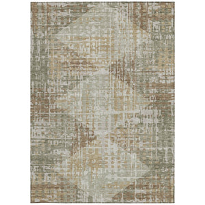 HomeRoots 5' Stylish Artichoke Green & Brown Geometric Area Rug - Washable, Durable for Indoor & Outdoor Spaces! 629516