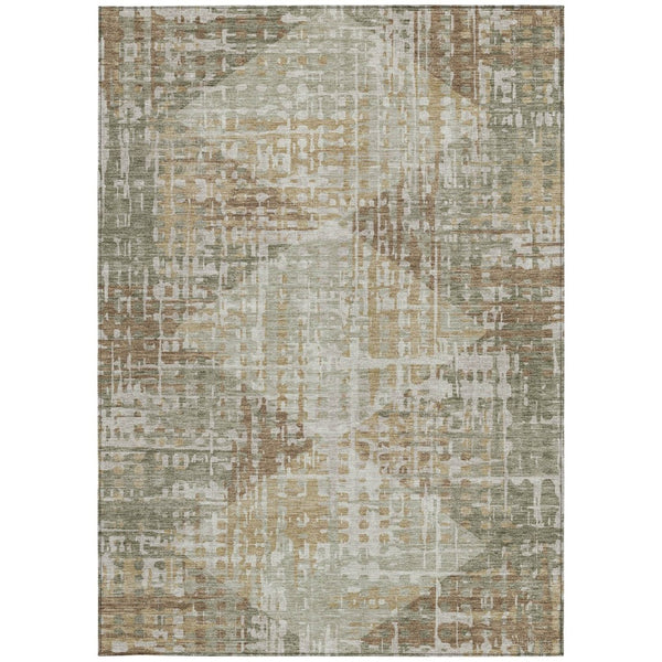 HomeRoots 5' Stylish Artichoke Green & Brown Geometric Area Rug - Washable, Durable for Indoor & Outdoor Spaces! 629516
