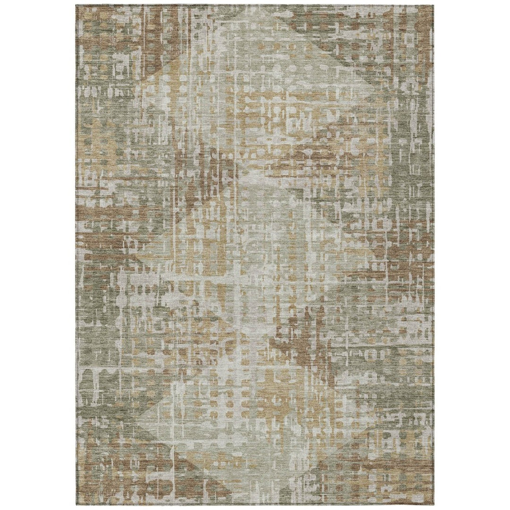 HomeRoots 5' Stylish Artichoke Green & Brown Geometric Area Rug - Washable, Durable for Indoor & Outdoor Spaces! 629516