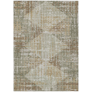 HomeRoots 5' Stylish Artichoke Green & Brown Geometric Area Rug - Washable, Durable for Indoor & Outdoor Spaces! 629516