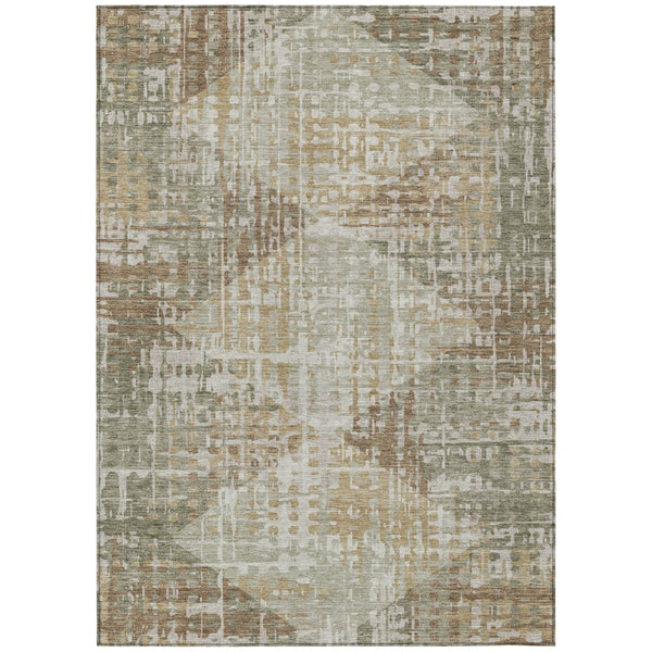 HomeRoots 5' Stylish Artichoke Green & Brown Geometric Area Rug - Washable, Durable for Indoor & Outdoor Spaces! 629516