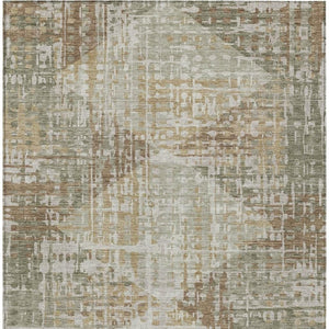 HomeRoots 5' Stylish Artichoke Green & Brown Geometric Area Rug - Washable, Durable for Indoor & Outdoor Spaces! 629516