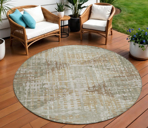 HomeRoots 8' Artichoke Green & Brown Round Geometric Rug - Durable, Washable & Stylish for Indoor/Outdoor Use 629517