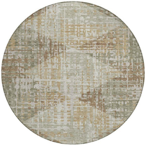 HomeRoots 8' Artichoke Green & Brown Round Geometric Rug - Durable, Washable & Stylish for Indoor/Outdoor Use 629517