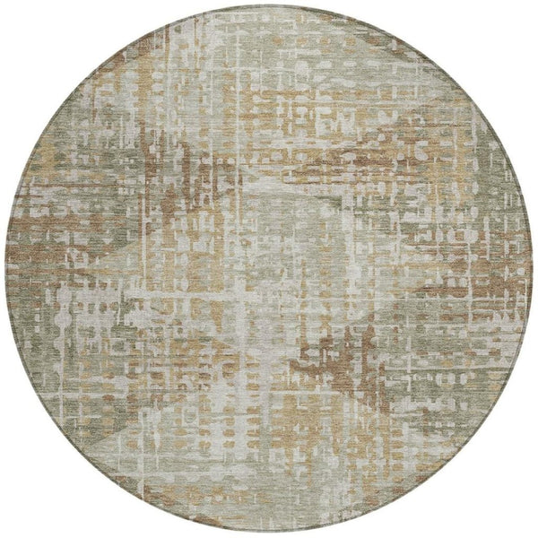 HomeRoots 8' Artichoke Green & Brown Round Geometric Rug - Durable, Washable & Stylish for Indoor/Outdoor Use 629517