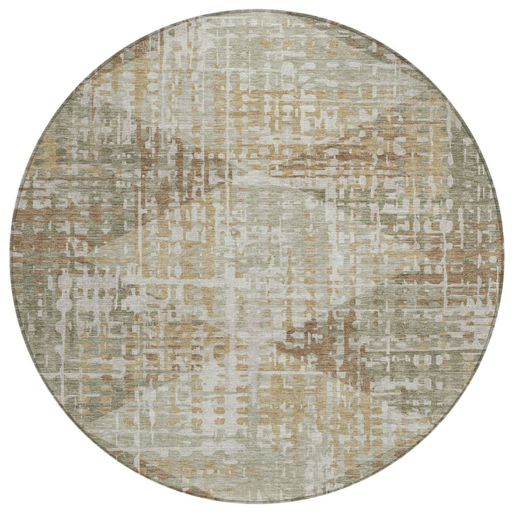 HomeRoots 8' Artichoke Green & Brown Round Geometric Rug - Durable, Washable & Stylish for Indoor/Outdoor Use 629517