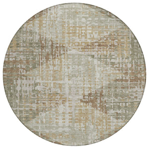 HomeRoots 8' Artichoke Green & Brown Round Geometric Rug - Durable, Washable & Stylish for Indoor/Outdoor Use 629517