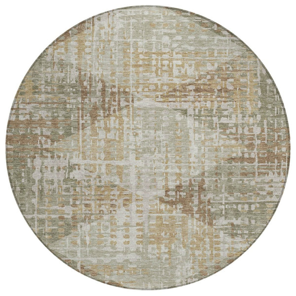 HomeRoots 8' Artichoke Green & Brown Round Geometric Rug - Durable, Washable & Stylish for Indoor/Outdoor Use 629517