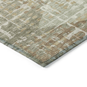 HomeRoots 8' Artichoke Green & Brown Round Geometric Rug - Durable, Washable & Stylish for Indoor/Outdoor Use 629517