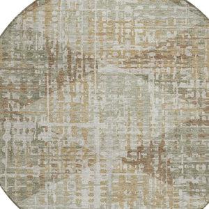 HomeRoots 8' Artichoke Green & Brown Round Geometric Rug - Durable, Washable & Stylish for Indoor/Outdoor Use 629517