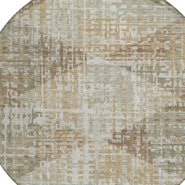 HomeRoots 8' Artichoke Green & Brown Round Geometric Rug - Durable, Washable & Stylish for Indoor/Outdoor Use 629517