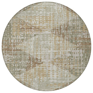 HomeRoots 8' Artichoke Green & Brown Round Geometric Rug - Durable, Washable & Stylish for Indoor/Outdoor Use 629517