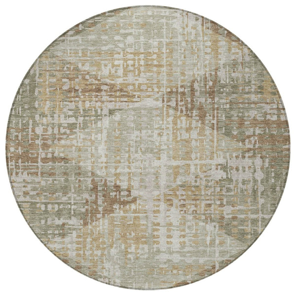 HomeRoots 8' Artichoke Green & Brown Round Geometric Rug - Durable, Washable & Stylish for Indoor/Outdoor Use 629517