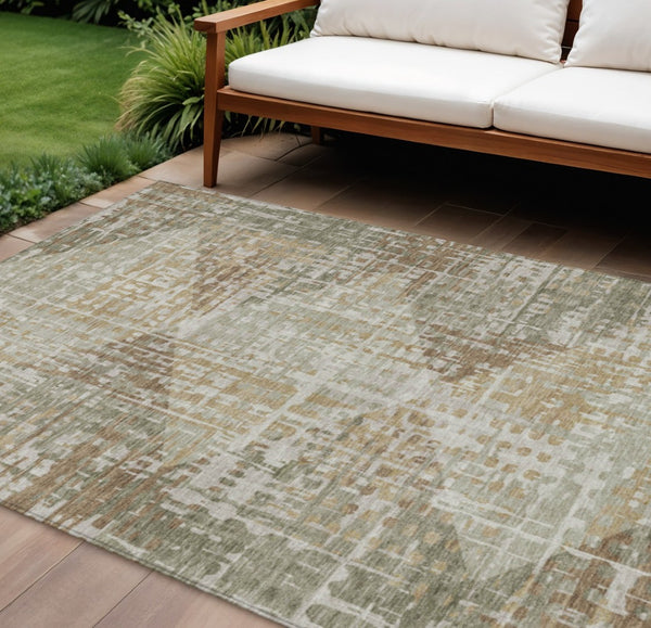 HomeRoots 9' X 12' Artichoke Green Geometric Area Rug - Durable, Washable, Modern Design for Indoor & Outdoor Use 629519