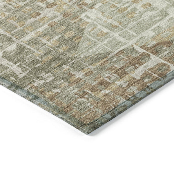 HomeRoots 10' Contemporary Artichoke Green & Brown Geometric Washable Area Rug for Indoor/Outdoor Use 629520