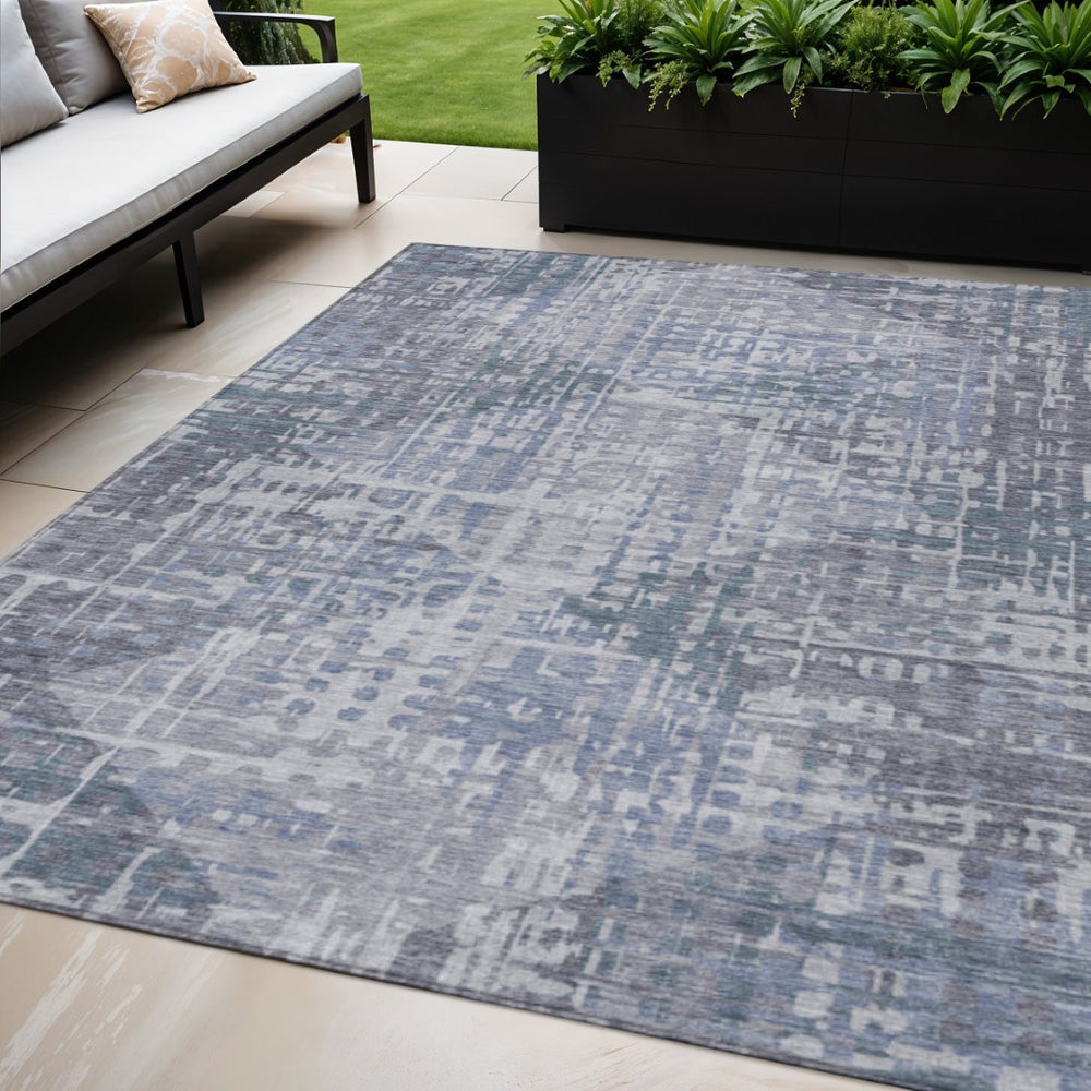 HomeRoots 5' Blue and Purple Geometric Area Rug - Washable, Durable Indoor/Outdoor Design for High-Traffic Spaces 629522