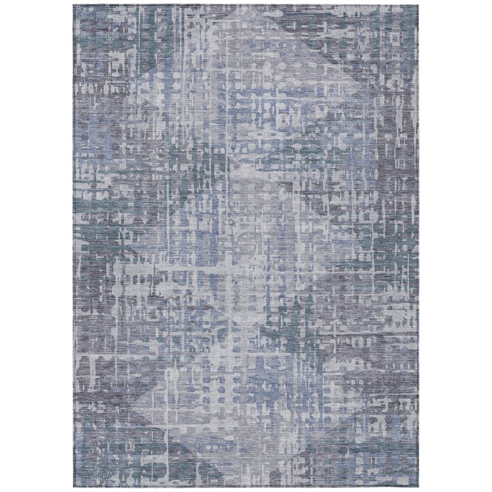 HomeRoots 5' Blue and Purple Geometric Area Rug - Washable, Durable Indoor/Outdoor Design for High-Traffic Spaces 629522