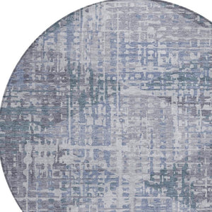 HomeRoots 8' Vibrant Blue and Purple Round Geometric Washable Rug for Indoor & Outdoor Spaces, Durable Design 629523
